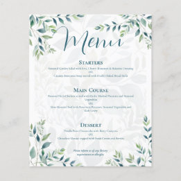 Sage Green Ivory Eucalyptus Budget Wedding Menu