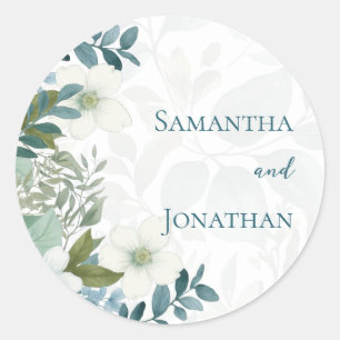 Sage Green Ivory Eucalyptus Wedding Gift Favour Classic Round Sticker