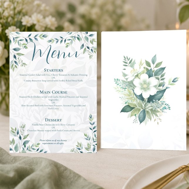 Sage Green Ivory Eucalyptus Wedding Menu Card (Creator Uploaded)