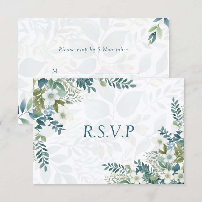 Sage Green Ivory Eucalyptus Wedding RSVP Card (Front/Back)
