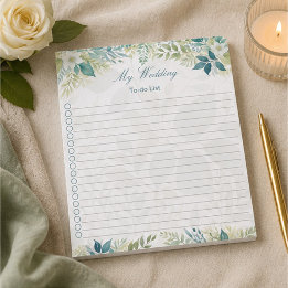 Sage Green Ivory Eucalyptus Wedding To Do List Notepad
