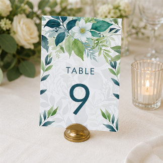 Sage Green Ivory Foliage Eucalyptus Wedding Table Number