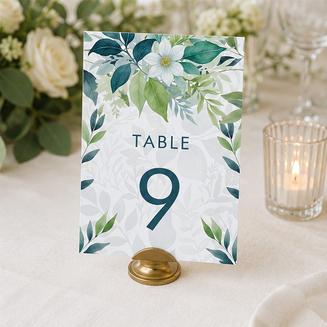 Sage Green Ivory Foliage Eucalyptus Wedding Table Number (Creator Uploaded)