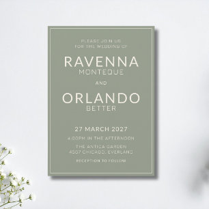 Sage Green Ivory Frame Old Money Modern Wedding Invitation