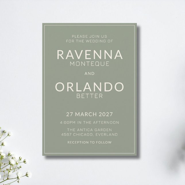 Sage Green Ivory Frame Old Money Modern Wedding Invitation (Creator Uploaded)