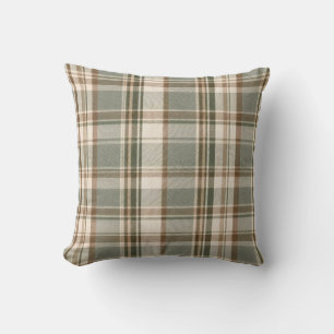 Sage Green & Ivory Heritage Tartan Rustic French Cushion