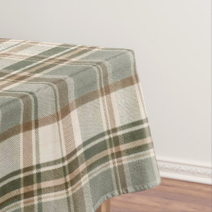 Sage Green & Ivory Heritage Tartan Rustic French Tablecloth
