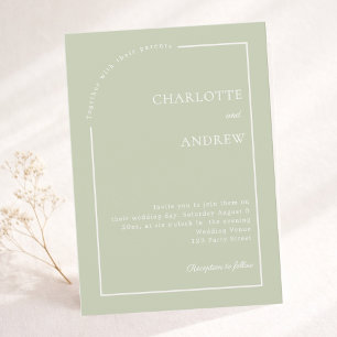 Sage green ivory modern minimalist wedding invitation