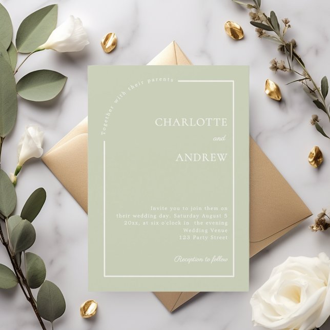 Sage green ivory modern minimalist wedding invitation (Creator Uploaded)