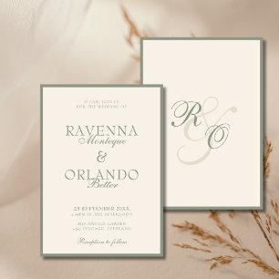 Sage Green Ivory Monogram Glam Old Money Wedding Invitation