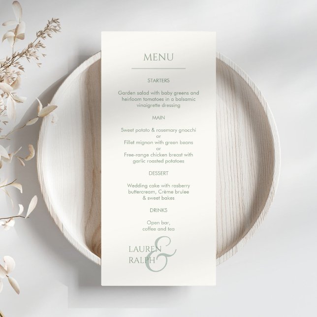 Sage Green & Ivory Monogrammed Wedding Menu (Creator Uploaded)