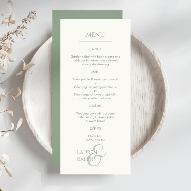 Sage Green & Ivory Monogrammed Wedding Menu (Creator Uploaded)