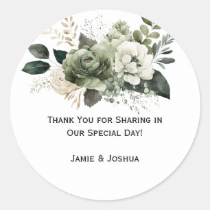 Sage Green Ivory Muted Floral Wedding   Classic Round Sticker