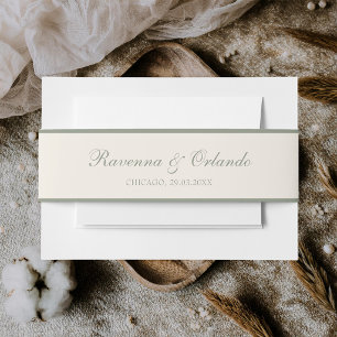 Sage Green Ivory Old Money Timeless Wedding Invitation Belly Band
