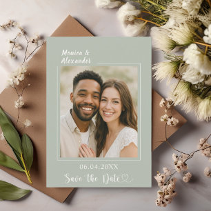 Sage green ivory photo wedding Save the Date
