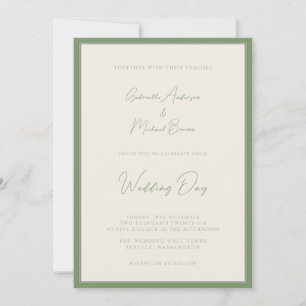 Sage Green Ivory Traditional Simple Wedding Invitation