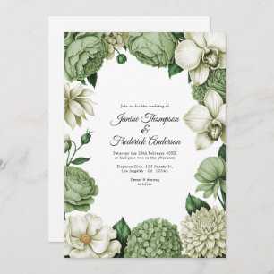 Sage Green & Ivory Watercolor Floral Wedding Invitation