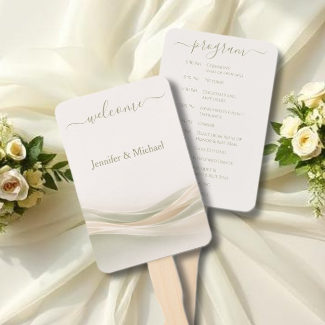 Sage Green Ivory Wedding Fan Program (Sage Green Ivory Wedding Fan Program)