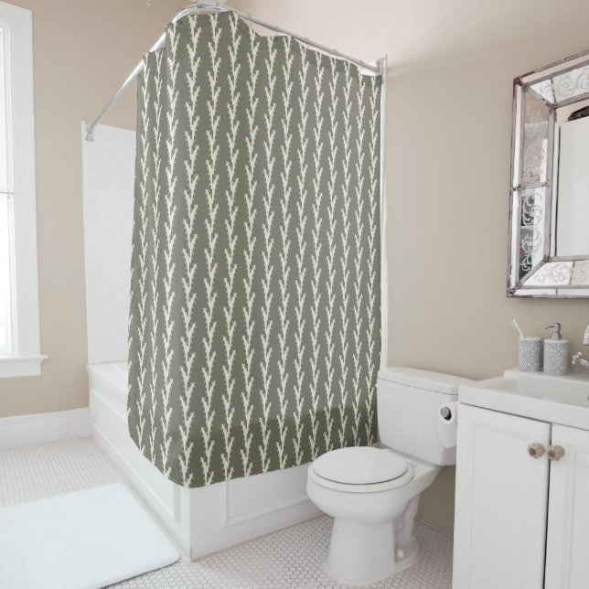 Sage Green Jagged Stripes   Shower Curtain (In Situ)