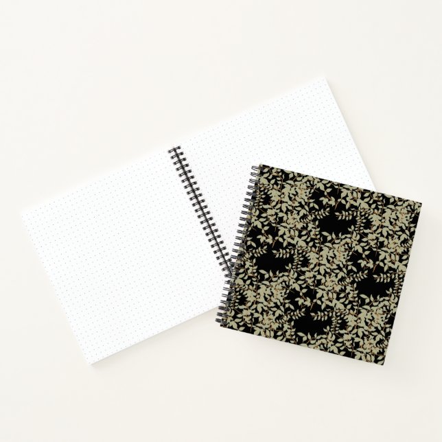Sage Green Jasmine Leaves on Black Sketchbook Notebook (Inside)