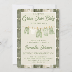 Sage Green Jean Denim Baby Shower Invitation