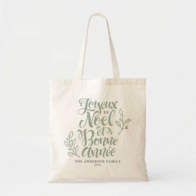 Sage Green Joyeux Noël et Bonne Année Script Tote Bag (Front)