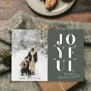 Sage Green Joyful First Christmas Modern Couple  Holiday Card