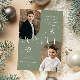 Sage Green Joyful Snowflake Arch Frame 2 Photo Holiday Card