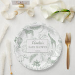 Sage Green Jungle Safari Animals Baby Shower Paper Plate<br><div class="desc">Inspired by vintage wildlife sketch illustrations and delicate tropical botanicals,  this safari design brings a calm jungle elegance to the celebration. Soft sage-green animals,  leafy branches,  and airy botanical elements create a beautifully coordinated look for a stylish baby shower table.</div>