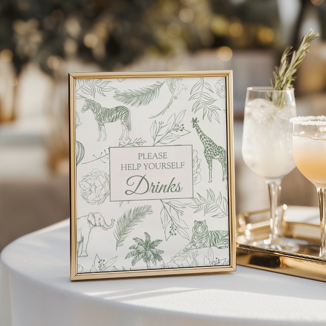 Sage Green Jungle Safari Animals Drinks Sign (Creator Uploaded)