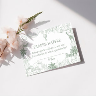 Sage Green Jungle Safari Baby Shower Diaper Raffle Enclosure Card