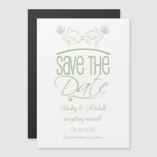 Sage Green Kissing Birds Magnetic Save the Date Invitation