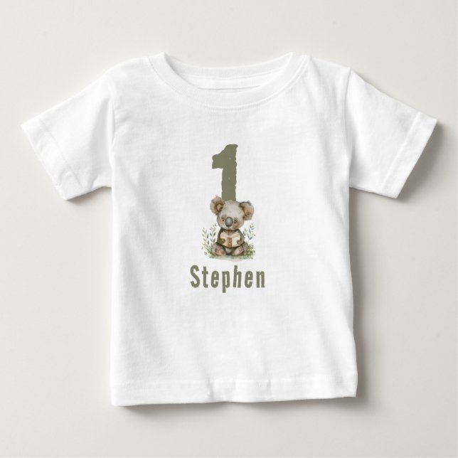 Sage Green Koala Bear  1st Birthday Guest Of Honou Baby T-Shirt (Front)