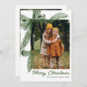 Sage Green Lace Christmas Bow Ribbon 2 Photo Holiday Card
