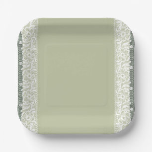Sage Green Lace Classic Wedding Party Paper Plates