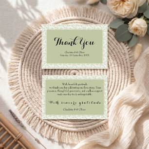 Sage Green Lace Classic Wedding Thank You Card Set
