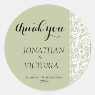 Sage Green Lace Classic Wedding Thank You Stickers