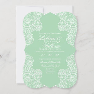 Sage Green Lace Elegant Wedding Invitation