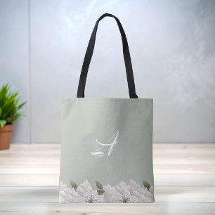 Sage Green Lace Floral Monogram stylish tote bag