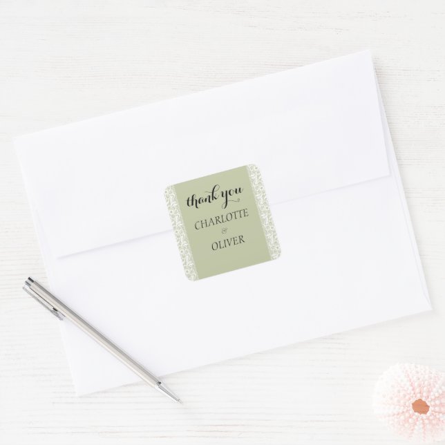 Sage Green Lace Romantic Wedding Envelope Stickers (Envelope)