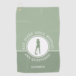 Sage Green Lady Golfer Personalised Sports Quote Golf Towel