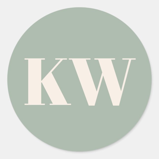 Sage Green Large Monogrammed Initial Personalised Classic Round Sticker (Front)