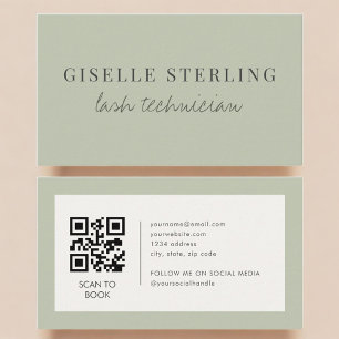 Sage Green Lash Technician QR Code Business Card