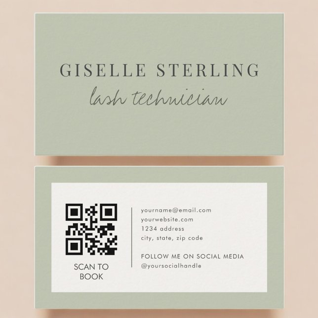 Sage Green Lash Technician QR Code Business Card (Creator Uploaded)