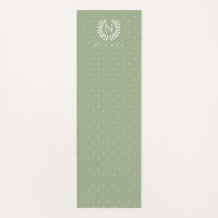 Sage Green Laurel Monogram Polka Dot Pattern Yoga Mat