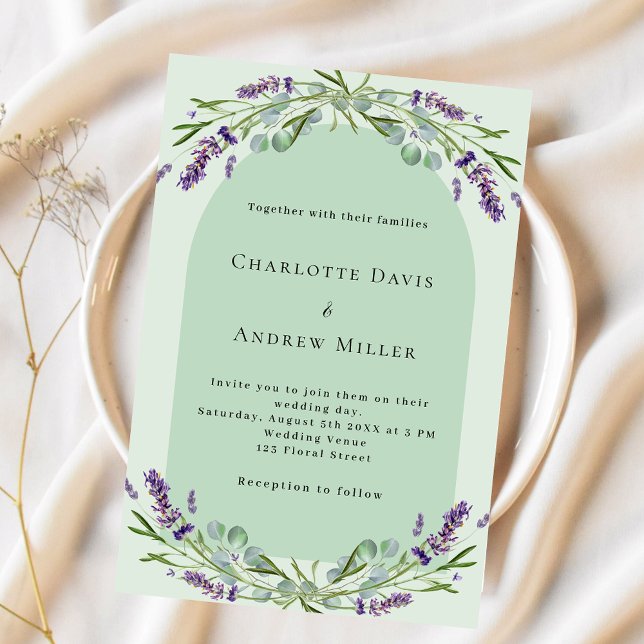 Sage green lavender floral arch luxury wedding invitation (Creator Uploaded)
