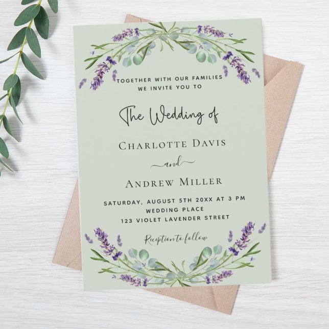 Sage green lavender florals luxury wedding  invitation (Creator Uploaded)