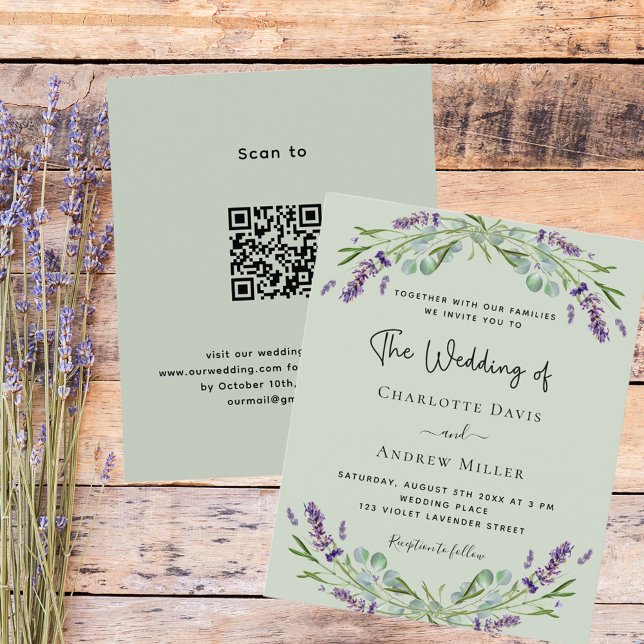 Sage green lavender QR code RSVP budget wedding  (Creator Uploaded)