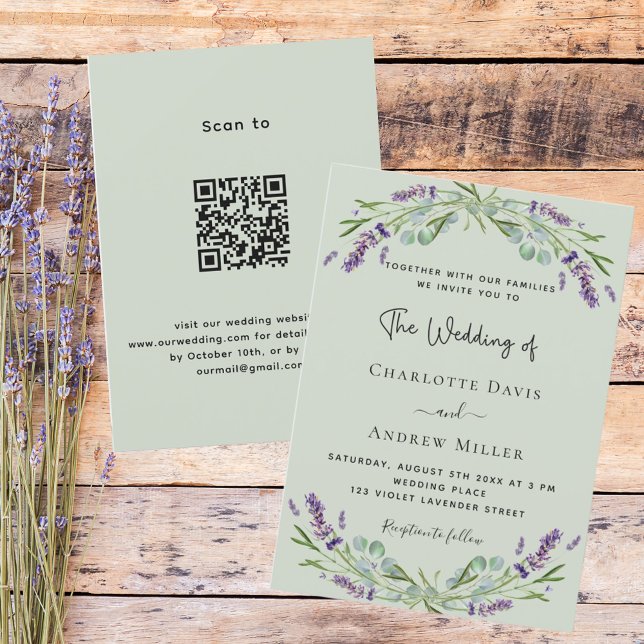 Sage green lavender QR code RSVP luxury wedding  Invitation (Creator Uploaded)
