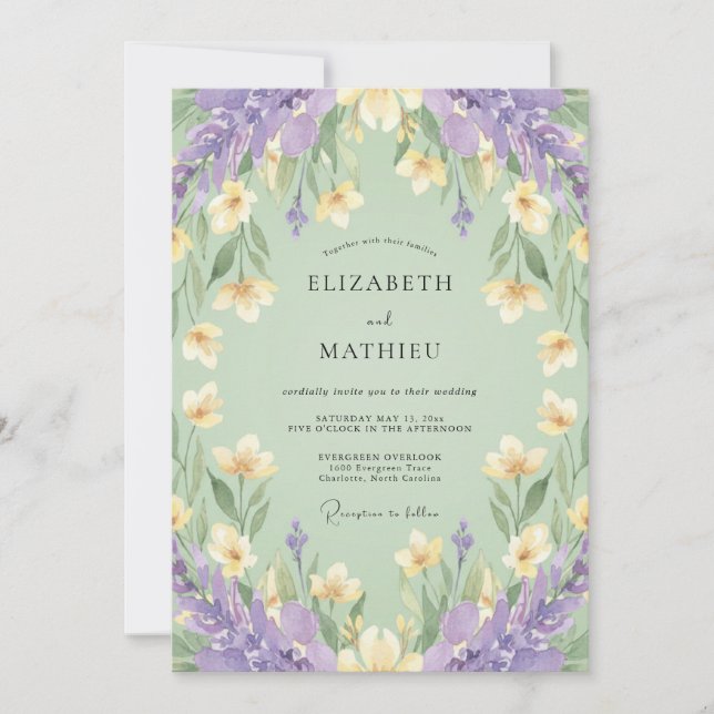 Sage Green Lavender Spring Wedding Invitation (Front)